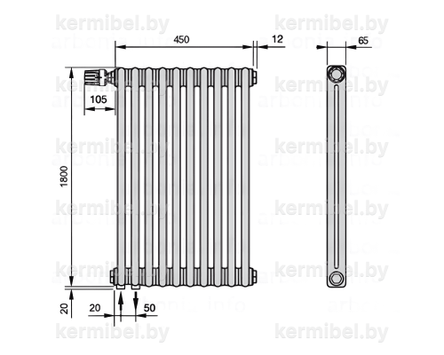 Трубчатый дизайн-радиатор производства ARBONIA (Германия) модель 2180/10/69 с нижней подводкой