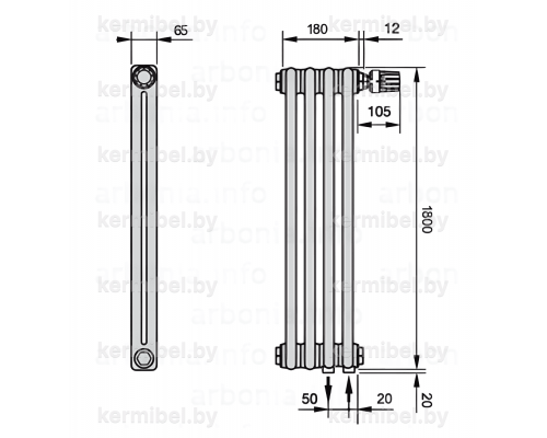 Трубчатый дизайн-радиатор производства ARBONIA (Германия) модель 2180/4/69 с нижней подводкой
