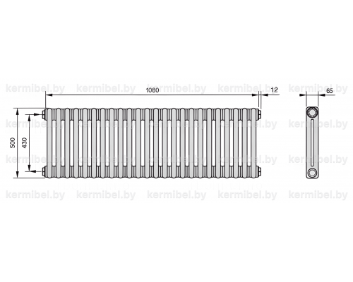Трубчатый дизайн-радиатор производства ARBONIA (Германия), модель 2050, 24 секции, боковое подключение 12 (слева)/34 (справа)