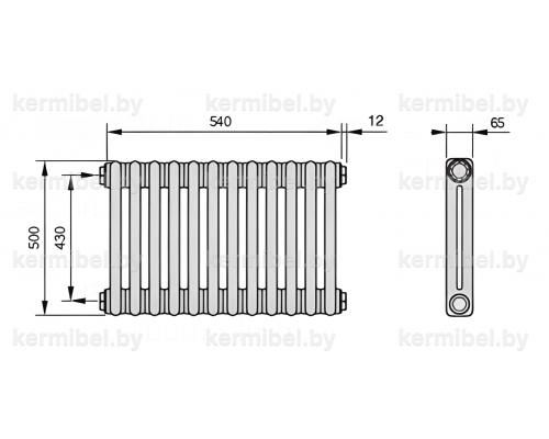 Трубчатый дизайн-радиатор производства ARBONIA (Германия), модель 2050, 12 секций, боковое подключение 12 (слева)/34 (справа)