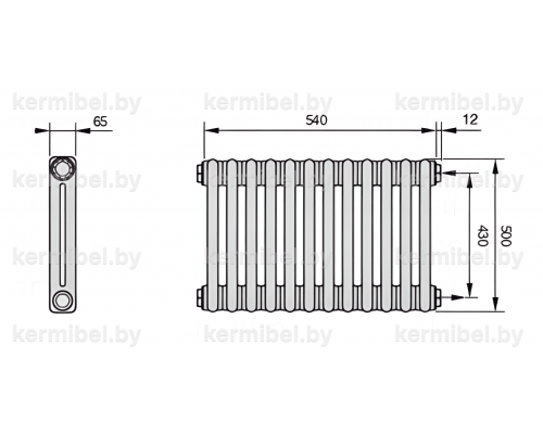 Трубчатый дизайн-радиатор производства ARBONIA (Германия), модель 2050, 12 секций, боковое подключение 12 (слева)/34 (справа)