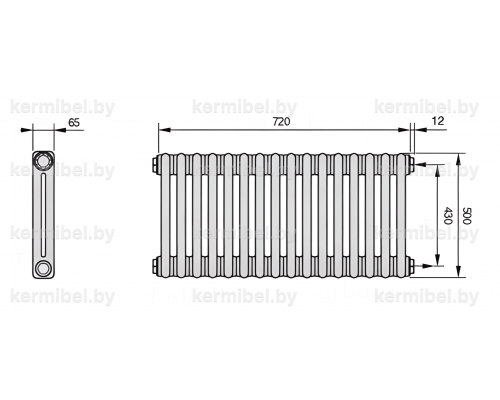 Трубчатый дизайн-радиатор производства ARBONIA (Германия), модель 2050, 16 секций, боковое подключение 12 (слева)/34 (справа)