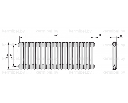 Трубчатый дизайн-радиатор производства ARBONIA (Германия), модель 2050, 22 секции, боковое подключение 12 (слева)/34 (справа)