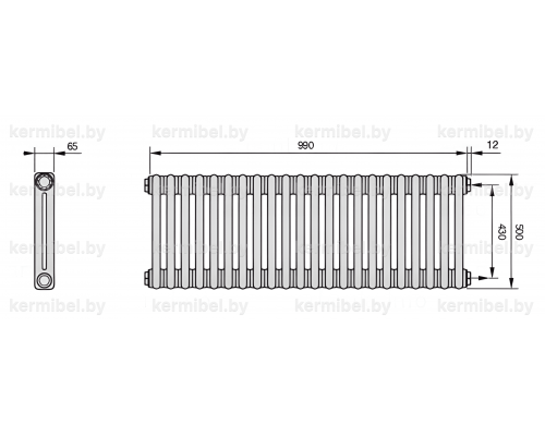 Трубчатый дизайн-радиатор производства ARBONIA (Германия), модель 2050, 22 секции, боковое подключение 12 (слева)/34 (справа)