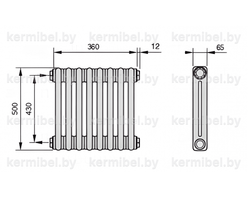 Трубчатый дизайн-радиатор производства ARBONIA (Германия), модель 2050, 8 секций, боковое подключение 12 (слева)/34 (справа)
