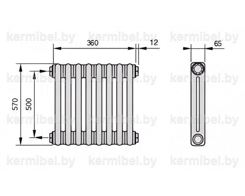 Трубчатый дизайн-радиатор производства ARBONIA (Германия) модель 2057/8/12 с боковой подводкой