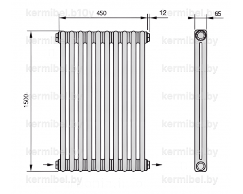 Трубчатый дизайн-радиатор производства ARBONIA (Германия), модель 2150, 10 секций, нижнее разностороннее подключение 24 (слева направо)/42 (справа налево)