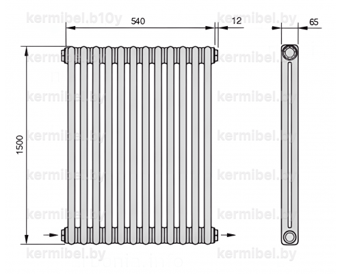 Трубчатый дизайн-радиатор производства ARBONIA (Германия), модель 2150, 12 секций, нижнее разностороннее подключение 24 (слева направо)/42 (справа налево)