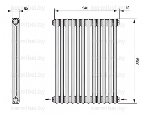 Трубчатый дизайн-радиатор производства ARBONIA (Германия), модель 2150, 12 секций, нижнее разностороннее подключение 24 (слева направо)/42 (справа налево)