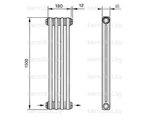 Трубчатый дизайн-радиатор производства ARBONIA (Германия), модель 2150, 4 секции, нижнее разностороннее подключение 24 (слева направо)/42 (справа налево)