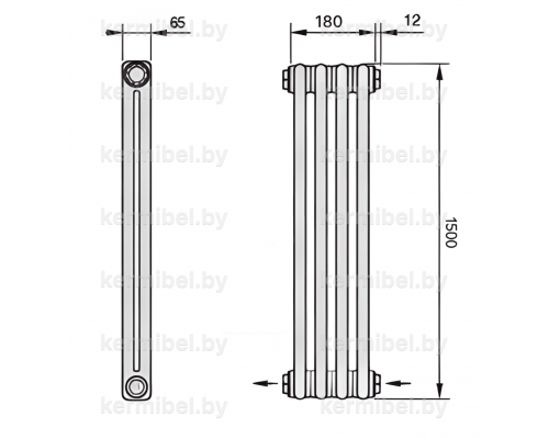 Трубчатый дизайн-радиатор производства ARBONIA (Германия), модель 2150, 4 секции, нижнее разностороннее подключение 24 (слева направо)/42 (справа налево)