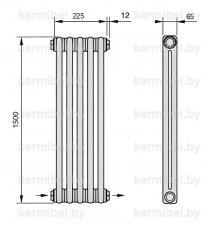 Трубчатый дизайн-радиатор производства ARBONIA (Германия), модель 2150, 5 секций, нижнее разностороннее подключение 24 (слева направо)/42 (справа налево)