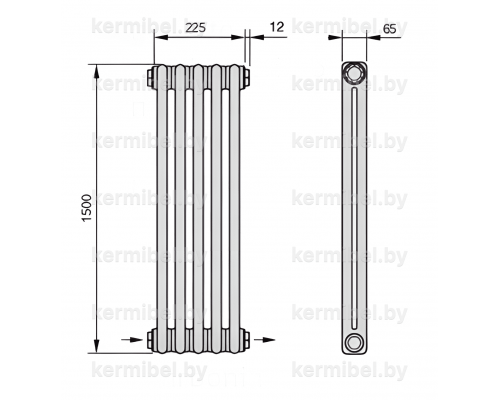 Трубчатый дизайн-радиатор производства ARBONIA (Германия), модель 2150, 5 секций, нижнее разностороннее подключение 24 (слева направо)/42 (справа налево)
