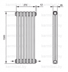 Трубчатый дизайн-радиатор производства ARBONIA (Германия), модель 2150, 6 секций, нижнее разностороннее подключение 24 (слева направо)/42 (справа налево)