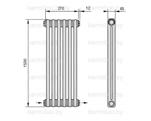 Трубчатый дизайн-радиатор производства ARBONIA (Германия), модель 2150, 6 секций, нижнее разностороннее подключение 24 (слева направо)/42 (справа налево)