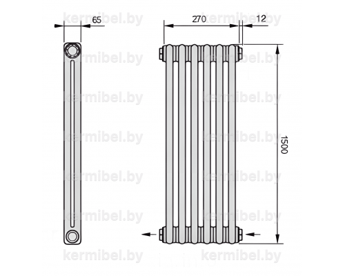 Трубчатый дизайн-радиатор производства ARBONIA (Германия), модель 2150, 6 секций, нижнее разностороннее подключение 24 (слева направо)/42 (справа налево)
