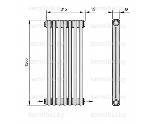 Трубчатый дизайн-радиатор производства ARBONIA (Германия), модель 2150, 7 секций, нижнее разностороннее подключение 24 (слева направо)/42 (справа налево)