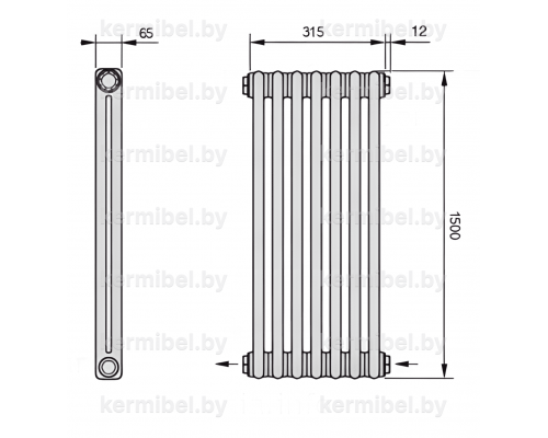 Трубчатый дизайн-радиатор производства ARBONIA (Германия), модель 2150, 7 секций, нижнее разностороннее подключение 24 (слева направо)/42 (справа налево)