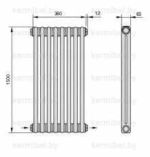 Трубчатый дизайн-радиатор производства ARBONIA (Германия), модель 2150, 8 секций, нижнее разностороннее подключение 24 (слева направо)/42 (справа налево)