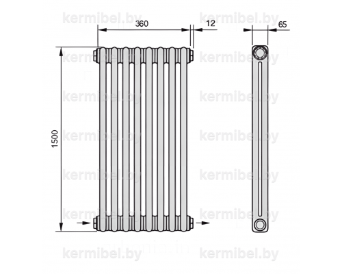 Трубчатый дизайн-радиатор производства ARBONIA (Германия), модель 2150, 8 секций, нижнее разностороннее подключение 24 (слева направо)/42 (справа налево)
