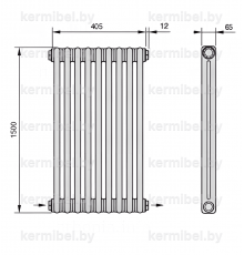 Трубчатый дизайн-радиатор производства ARBONIA (Германия), модель 2150, 9 секций, нижнее разностороннее подключение 24 (слева направо)/42 (справа налево)