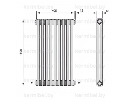 Трубчатый дизайн-радиатор производства ARBONIA (Германия), модель 2150, 9 секций, нижнее разностороннее подключение 24 (слева направо)/42 (справа налево)