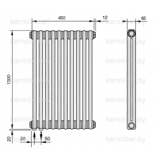 Трубчатый дизайн-радиатор производства ARBONIA (Германия), модель 2150, 10 секций, нижнее подключение 69 (слева)/89 (справа)