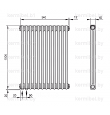 Трубчатый дизайн-радиатор производства ARBONIA (Германия), модель 2150, 12 секций, нижнее подключение 69 (слева)/89 (справа)
