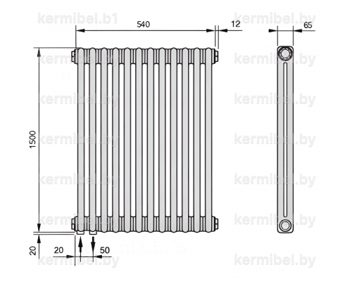 Трубчатый дизайн-радиатор производства ARBONIA (Германия), модель 2150, 12 секций, нижнее подключение 69 (слева)/89 (справа)
