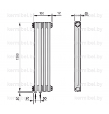 Трубчатый дизайн-радиатор производства ARBONIA (Германия), модель 2150, 4 секции, нижнее подключение 69 (слева)/89 (справа)