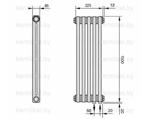 Трубчатый дизайн-радиатор производства ARBONIA (Германия), модель 2150, 5 секций, нижнее подключение 69 (слева)/89 (справа)
