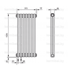 Трубчатый дизайн-радиатор производства ARBONIA (Германия), модель 2150, 7 секций, нижнее подключение 69 (слева)/89 (справа)