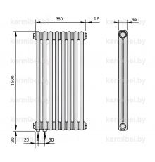 Трубчатый дизайн-радиатор производства ARBONIA (Германия), модель 2150, 8 секций, нижнее подключение 69 (слева)/89 (справа)