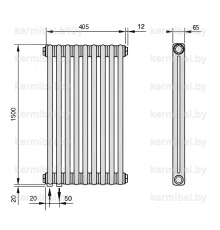 Трубчатый дизайн-радиатор производства ARBONIA (Германия), модель 2150, 9 секций, нижнее подключение 69 (слева)/89 (справа)