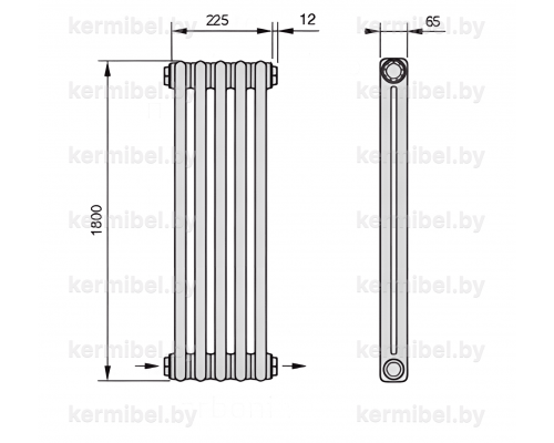 Трубчатый дизайн-радиатор производства ARBONIA (Германия) модель 2180/5/42 с нижней разносторонней подводкой
