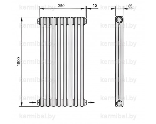 Трубчатый дизайн-радиатор производства ARBONIA (Германия) модель 2180/8/42 с нижней разносторонней подводкой