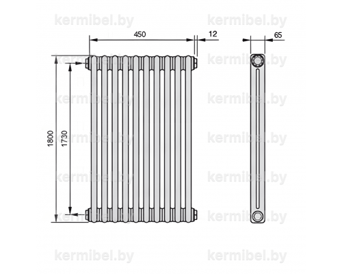 Трубчатый дизайн-радиатор производства ARBONIA (Германия), модель 2180, 10 секций, боковое подключение 12 (слева)/34 (справа)