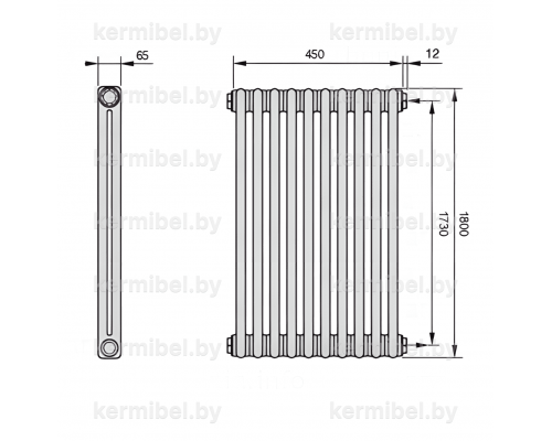 Трубчатый дизайн-радиатор производства ARBONIA (Германия), модель 2180, 10 секций, боковое подключение 12 (слева)/34 (справа)