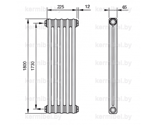 Трубчатый дизайн-радиатор производства ARBONIA (Германия), модель 2180, 5 секций, боковое подключение 12 (слева)/34 (справа)