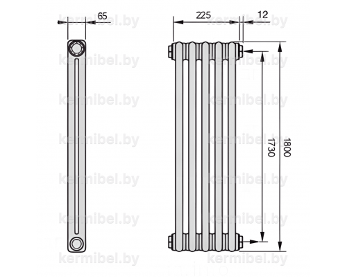 Трубчатый дизайн-радиатор производства ARBONIA (Германия), модель 2180, 5 секций, боковое подключение 12 (слева)/34 (справа)