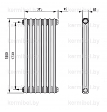 Трубчатый дизайн-радиатор производства ARBONIA (Германия), модель 2180, 7 секций, боковое подключение 12 (слева)/34 (справа)