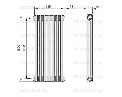Трубчатый дизайн-радиатор производства ARBONIA (Германия), модель 2180, 7 секций, боковое подключение 12 (слева)/34 (справа)