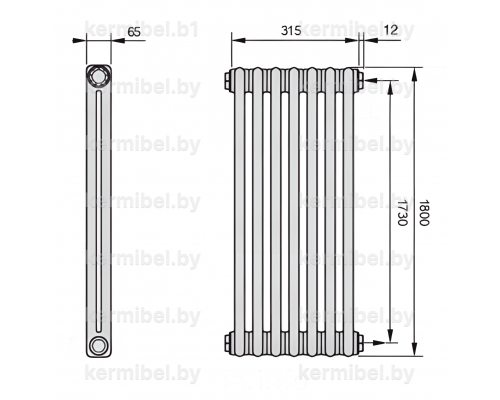 Трубчатый дизайн-радиатор производства ARBONIA (Германия), модель 2180, 7 секций, боковое подключение 12 (слева)/34 (справа)