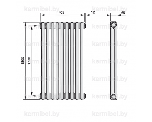 Трубчатый дизайн-радиатор производства ARBONIA (Германия), модель 2180, 9 секций, боковое подключение 12 (слева)/34 (справа)