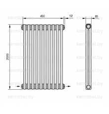 Трубчатый дизайн-радиатор производства ARBONIA (Германия), модель 2200, 10 секций, нижнее разностороннее подключение 24 (слева направо)/42 (справа налево)