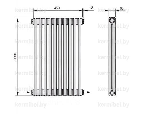Трубчатый дизайн-радиатор производства ARBONIA (Германия), модель 2200, 10 секций, нижнее разностороннее подключение 24 (слева направо)/42 (справа налево)