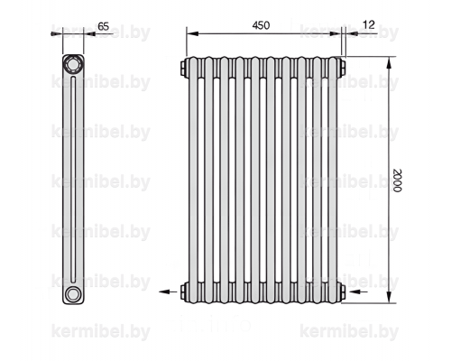 Трубчатый дизайн-радиатор производства ARBONIA (Германия), модель 2200, 10 секций, нижнее разностороннее подключение 24 (слева направо)/42 (справа налево)