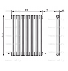 Трубчатый дизайн-радиатор производства ARBONIA (Германия), модель 2200, 12 секций, нижнее разностороннее подключение 24 (слева направо)/42 (справа налево)