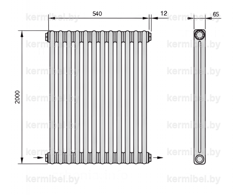 Трубчатый дизайн-радиатор производства ARBONIA (Германия), модель 2200, 12 секций, нижнее разностороннее подключение 24 (слева направо)/42 (справа налево)