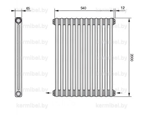 Трубчатый дизайн-радиатор производства ARBONIA (Германия), модель 2200, 12 секций, нижнее разностороннее подключение 24 (слева направо)/42 (справа налево)